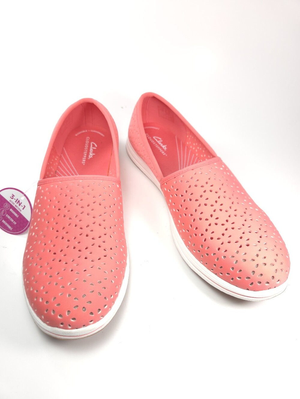 Clarks Breeze Emily Coral Pink Perforated Slip‑On Loafers W 10 - Picture 7 of 15